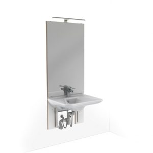 Manual height adjustable washbasin system with mirror and lighting - BASICLINE 401-01