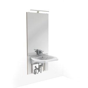 Manual height adjustable washbasin system with mirror and lighting - BASICLINE 401-03