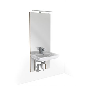 Manual height adjustable washbasin system with mirror and lighting - BASICLINE 401-11