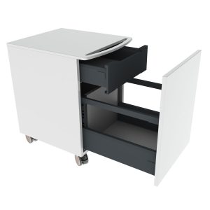 Mini cabinet on wheels with drawer and inner drawer, fully extendable with soft-close