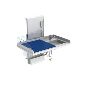Height Adjustable Changing Table 334 - Sink right, Incl. Mixer tap, Border 20 cm