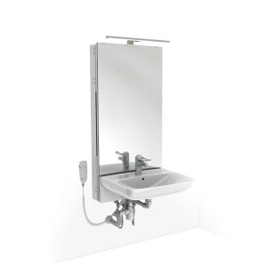 Electric height adjustable washbasin system with mirror and lighting - BASICLINE 433-11