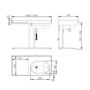 Height Adjustable Changing Table Granberg Care 343 - Bathtub right, Incl. Mixer tap - Image 2
