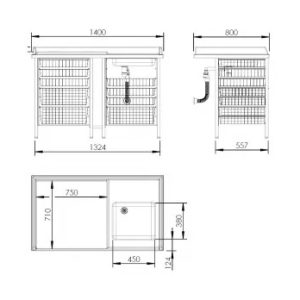 Changing Table 327, Fixed height, Sink right - Ladder left - Image 3
